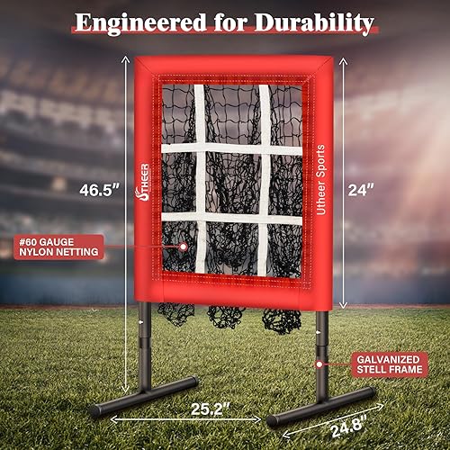 Miniatura 7 de Utheer Red de lanzamiento con zona de huelga de 9 hoyos, red de lanzamiento de béisbol de altura ajustable para lanzar, equipo de entrenamiento Red