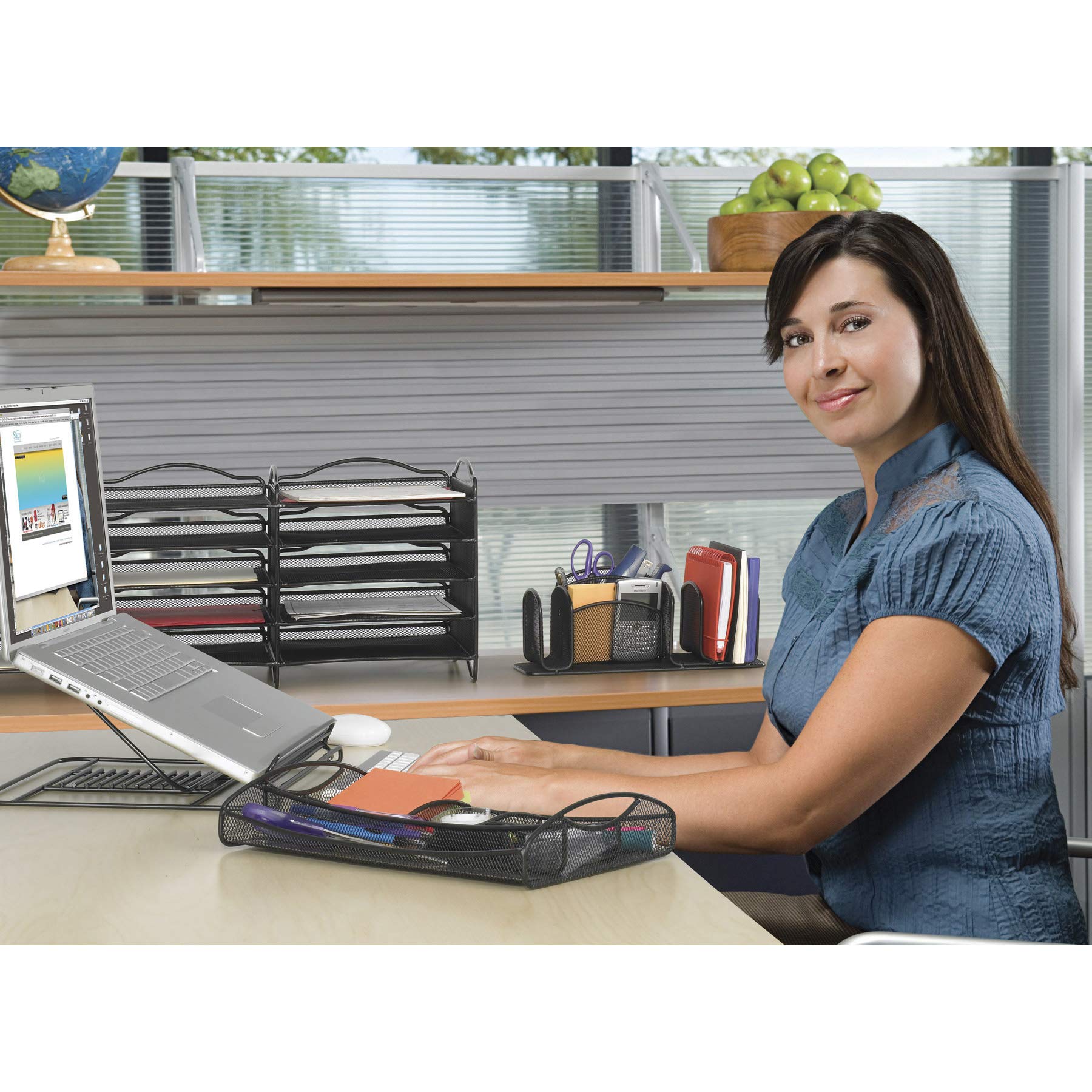 Safco Products 3262BL Onyx Mesh organizer na biurko z szufladą, czarny