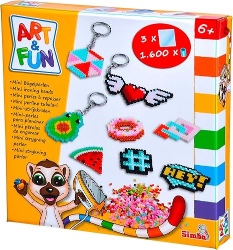 Miniatura 3 de Simba Art and Fun 106374631 Mini Ironing Beads Key Pendant, 1,600 Beads, 3 Pegboards, Ironing Paper, 6 Key Chains, Medium