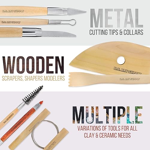 Vista 15 de US Art Supply 26 unidades de herramientas para trabajar cerámica y arcilla, herramientas para escultura, con funda