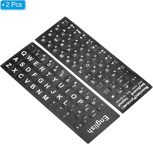 Miniatura 8 de PATIKIL Calcomanías para teclado inglés y ruso, paquete de 2 fundas de repuesto universales para teclado esmerilado para computadora portátil, fondo