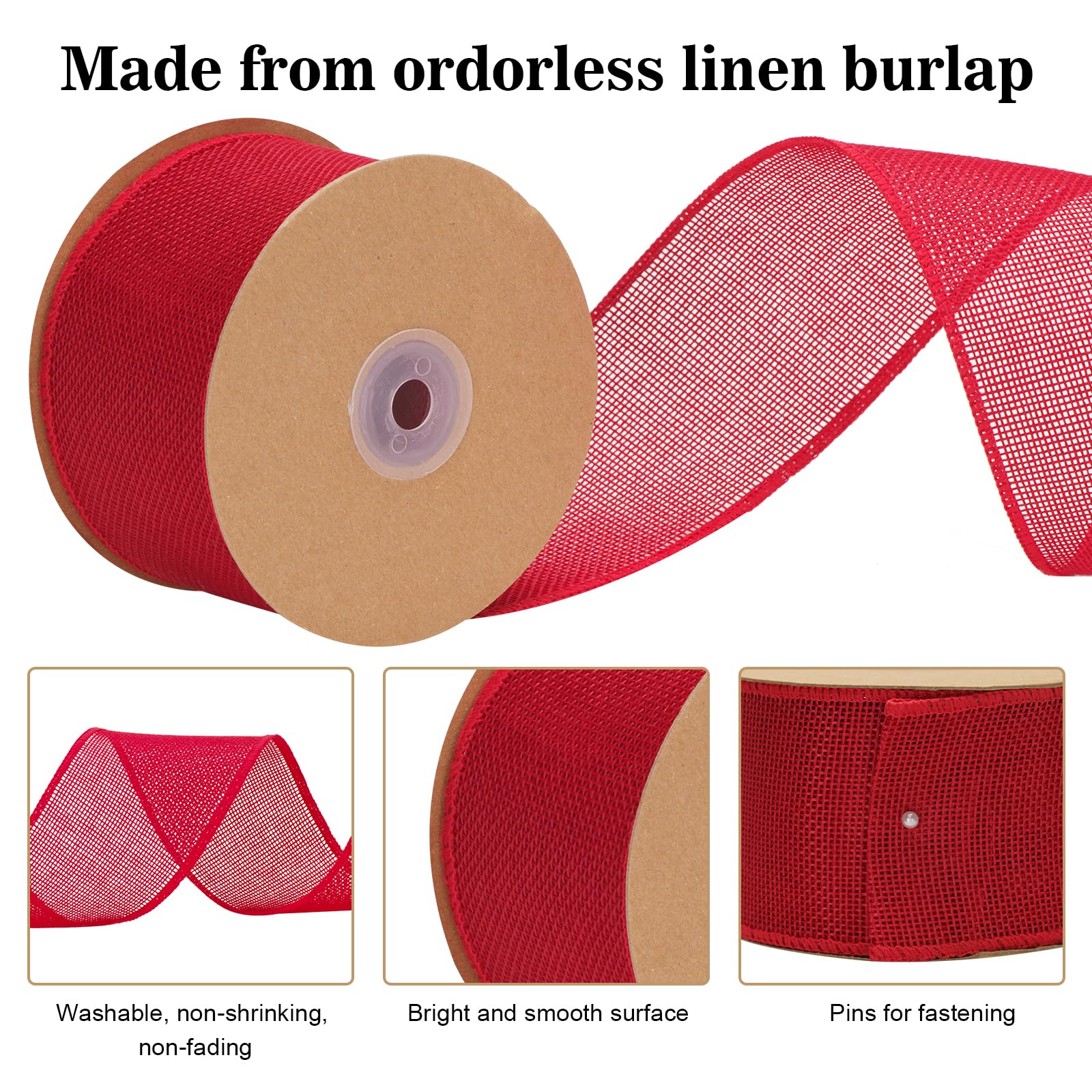 G2PLUS 6.4cm Red Burlap Wired Ribbon: 10m Hessian Ribbon for Crafting Bows, Gift Wrapping, Wreaths, Christmas Decoration - Image 3