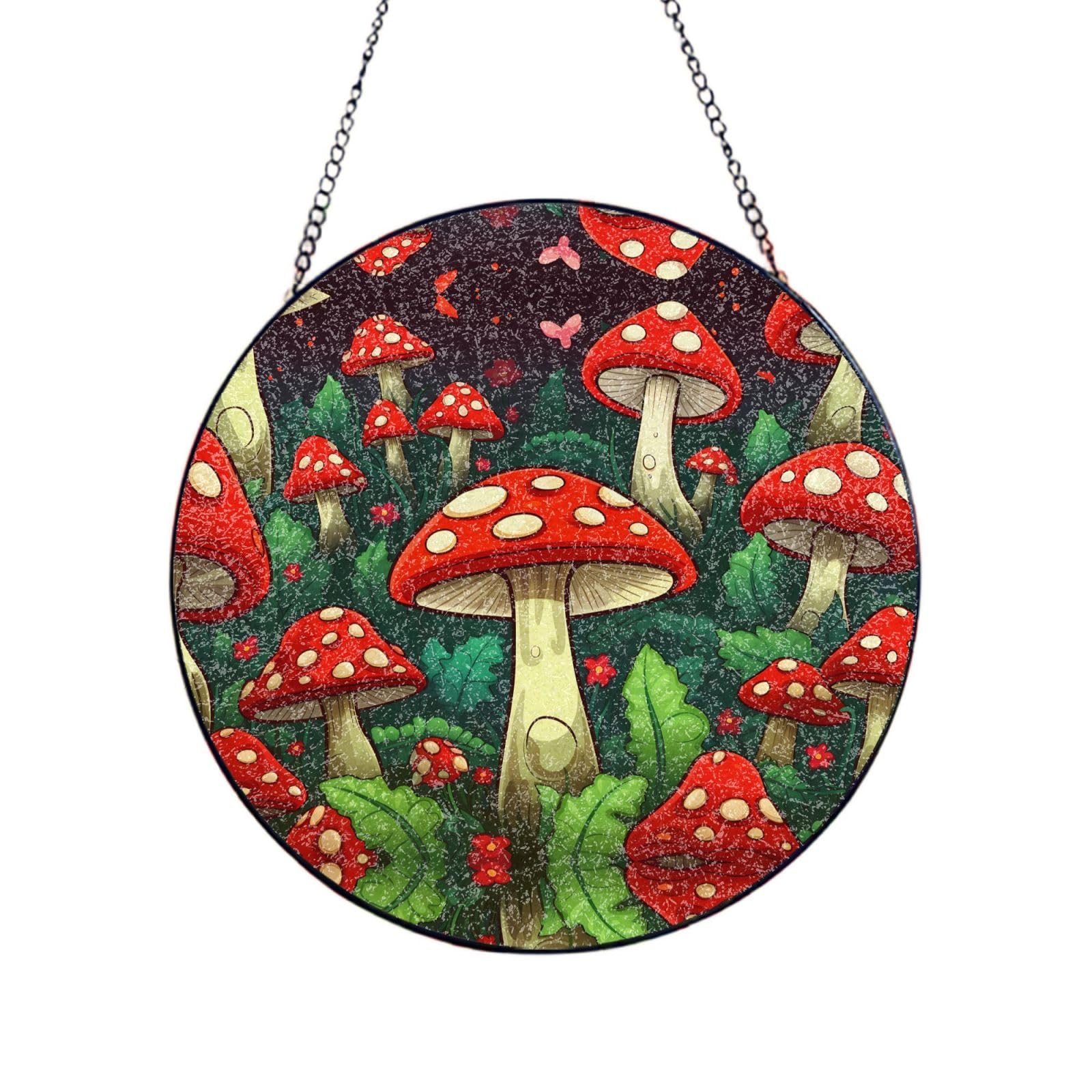 Phayah Poisonous Mushroom Print Glass Window Hanging Sun Catchers Suncatcher Decor For Birthday For Home Garden Porch 6in（15cm）
