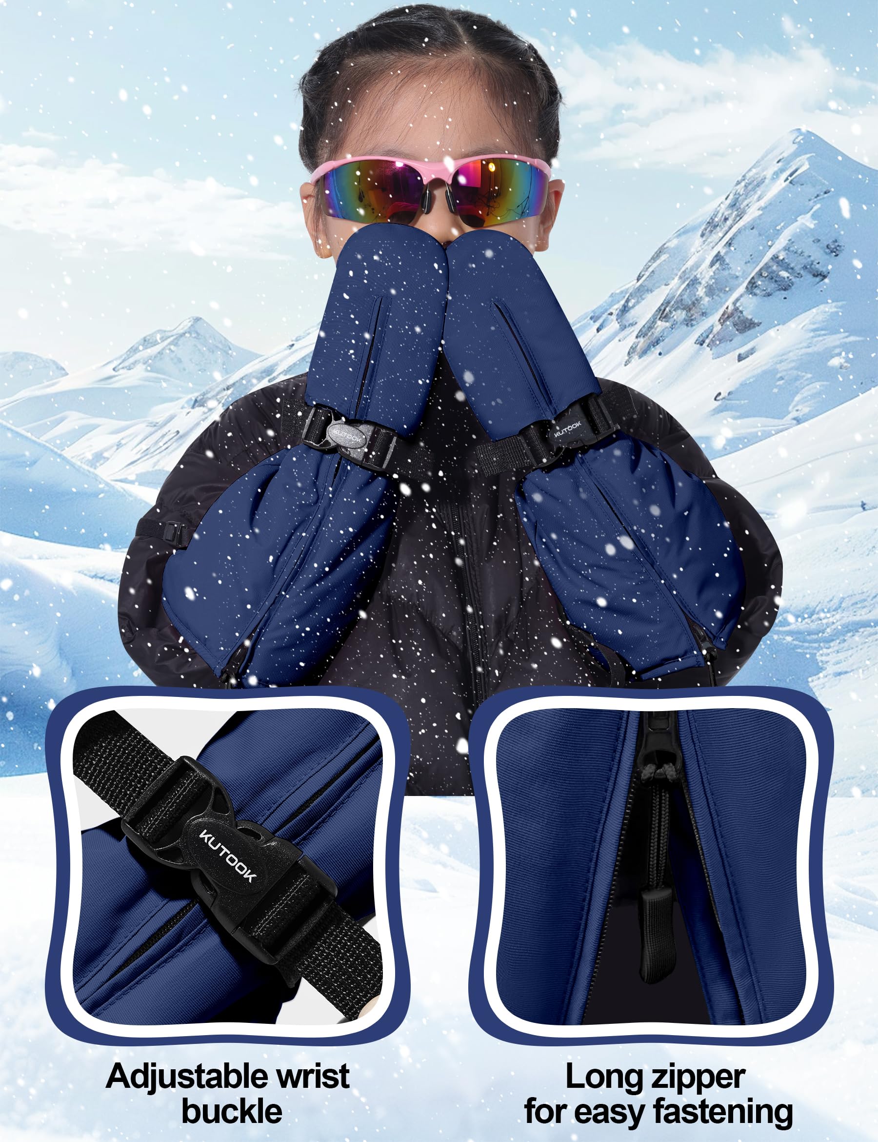 KUTOOK Guanti da Sci Bambini 1-6 Anni Guanto Neve Invernali Bambina Idrorepellente Termici per Attività all'aperto