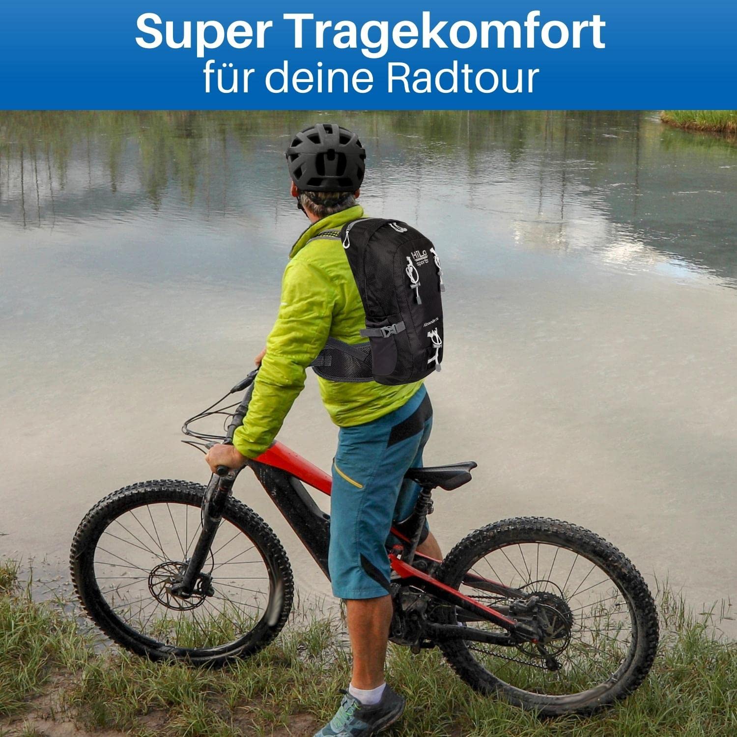 HiLo sports Radrucksack Allrounder 14 Liter - Fahrradrucksack mit Rücken Ventilationssystem - Wasserabweisender MTB Rucksack Sport - Tages Rucksack
