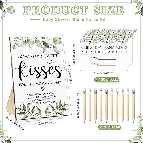 Miniatura 2 de Colarr 122 piezas de juego de baby shower de Adivina cuántos besos incluye cuántos dulces besos signo, 100 tarjetas de adivinanzas, 20 lápices
