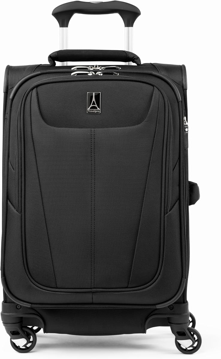 Equipaje de mano Travelpro Maxlite 5 Softside Spinner, negro, 20 pulgadas | Compacto de mano, ampliable con 4 ruedas, diseño de viaje ligero y versátil, hombre y mujer