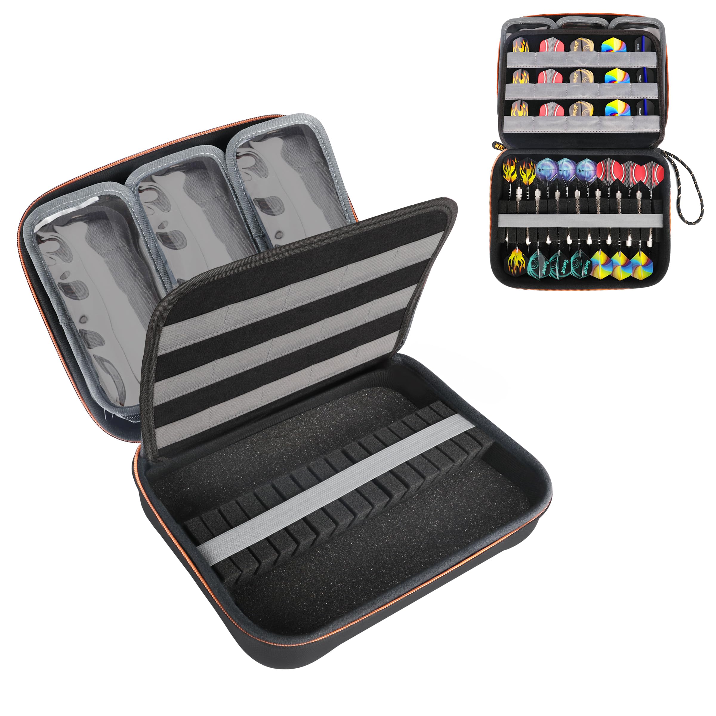 USA Gear XL Semi Hard Shell Dart Case - Protective Case for 15 Piece Dart Set, Tips, Flights and Shafts, and more Accessories - Locking Foam Design for Soft and Steel Tips - Storage Only