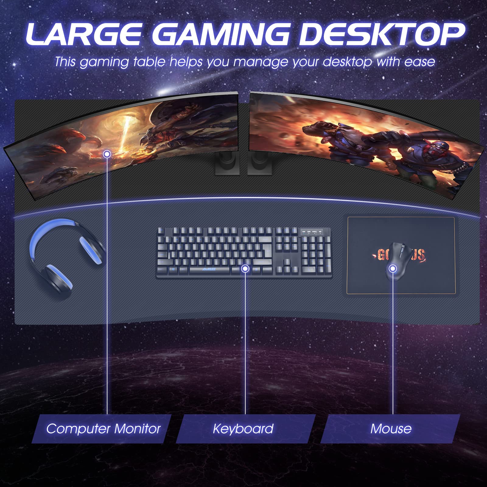 GIANTEX Scrivania da gaming, scrivania ergonomica per computer, tavolo videogiochi con porta bicchiere porta cuffie e tappetino per il mouse, postazione da gamer
