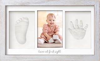 Baby Hand and Footprint Kit - Clay Handprint Keepsake Frame, Newborn Nursery Picture Frame, Personalized New Mom Gifts for Baby Shower & Registry (Vintage Gray)