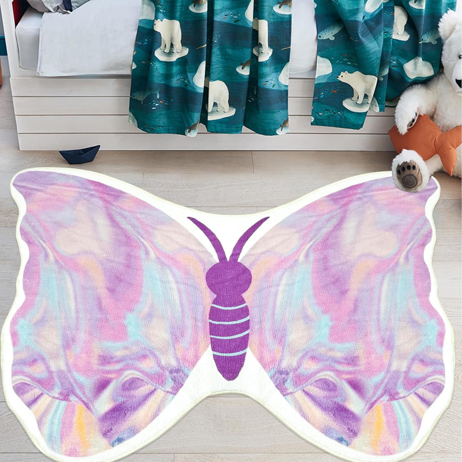 Butterfly Kids Rug Carpet for Girls Bedroom Pastel Colors Butterfly Nursery Play Mat for Kids Room Colorful Area Rug for Playroom Ultra Soft Rug for Teen Women Washable Floor Mat, 31.5”x47”