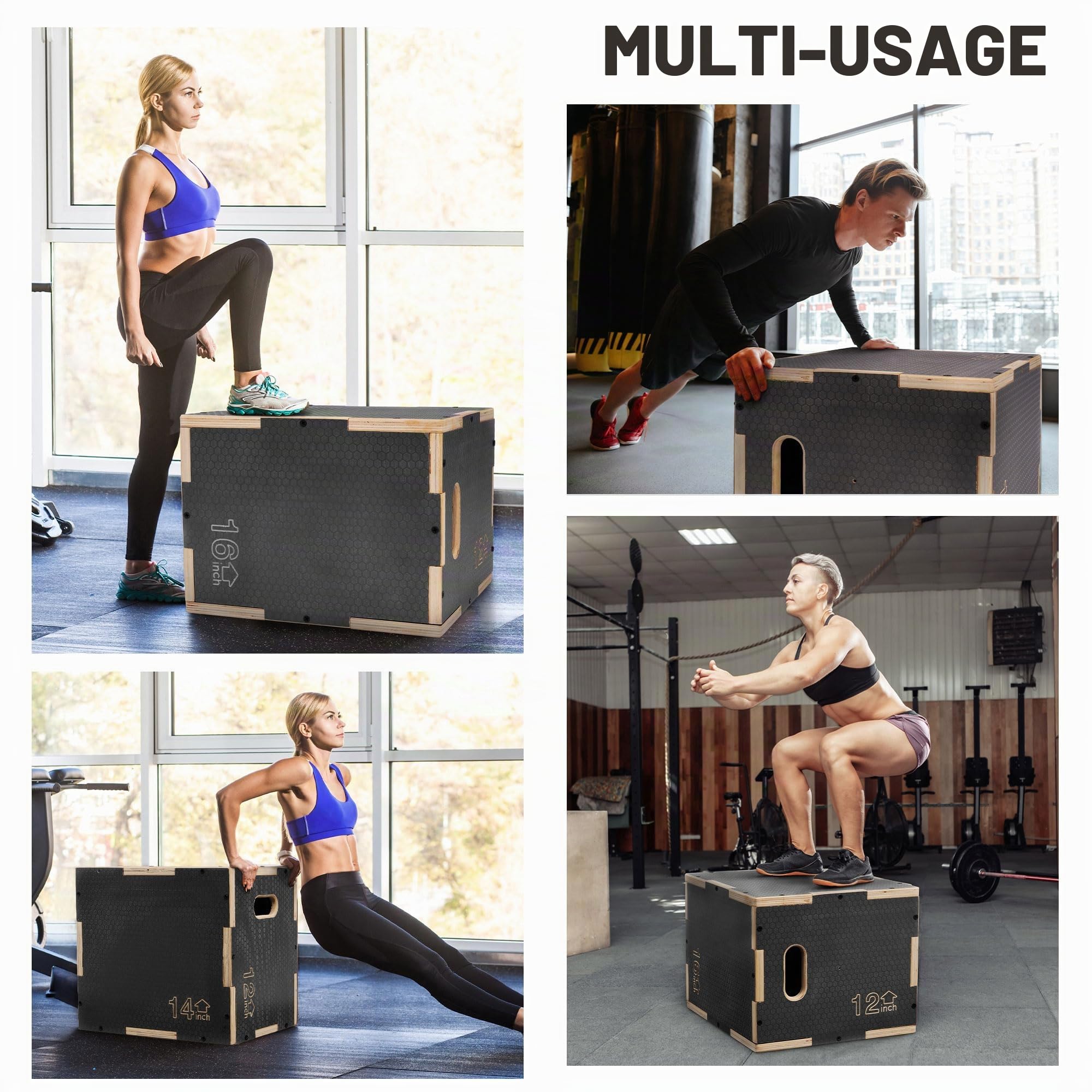 Fitvids Boîte pliométrique 3 en 1 en Bois antidérapant pour Saut, Plusieurs Tailles Disponibles