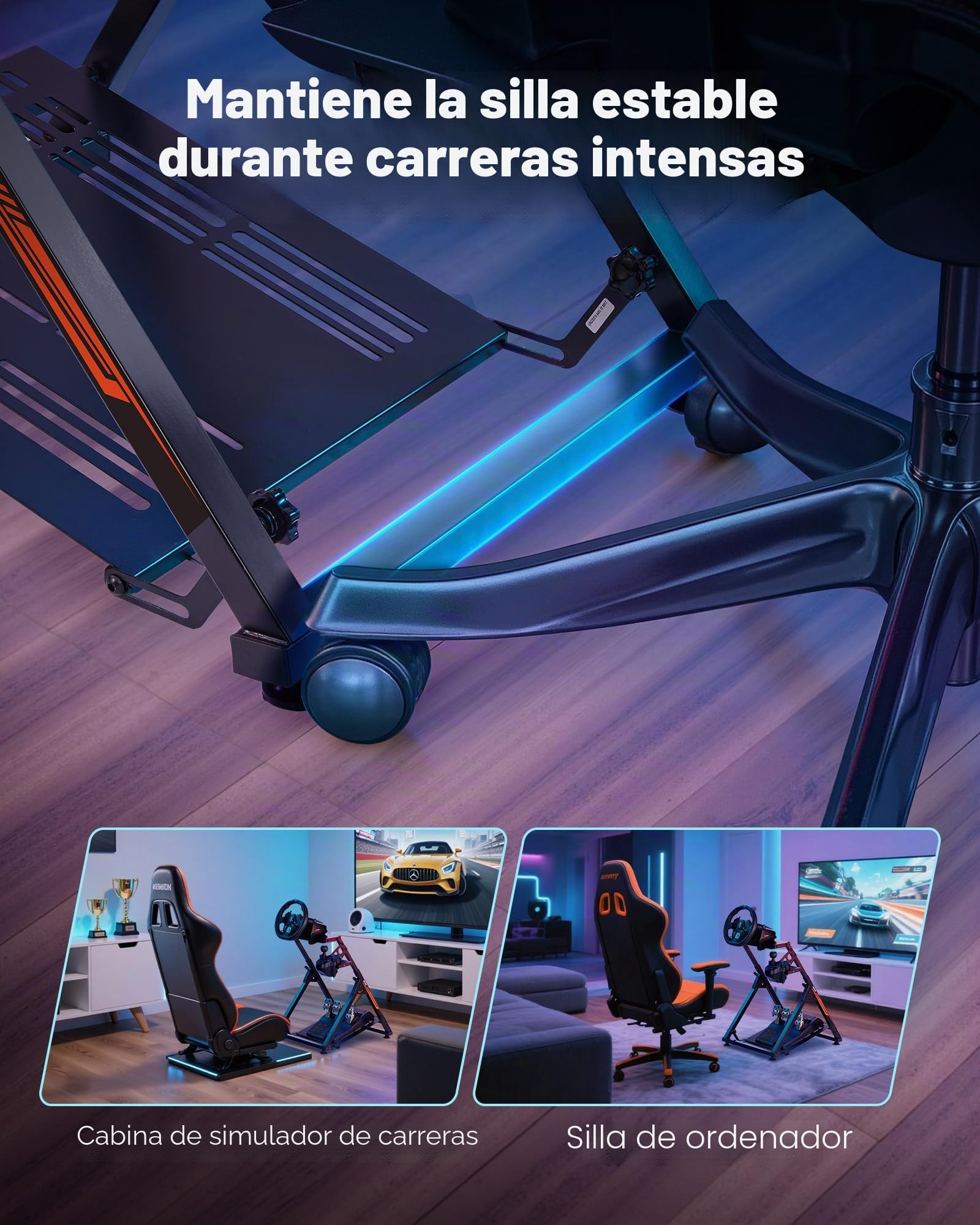 VEVOR Soporte para Volante de Carreras, Ajustable y Plegable, para Logitech G923, G920, G29, G27, Thrustmaster T300RS TX, F458, T500RS, T3PA-PRO (F1/GT), Cabina de Juego, Pedales No Incluidos