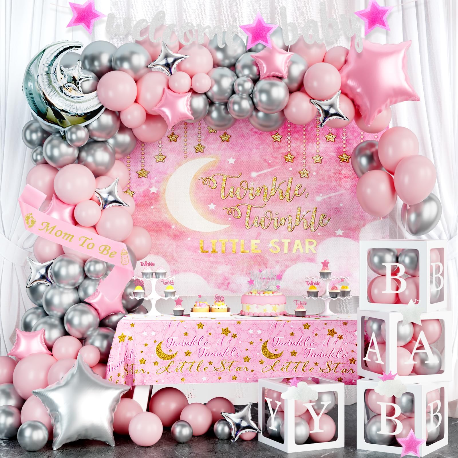 Haooryx 12 Pezzi Centrotavola A Nido D'Ape Stelle - Gender Reveal Rosa E Blu - Decorazioni Per Baby Shower - 2