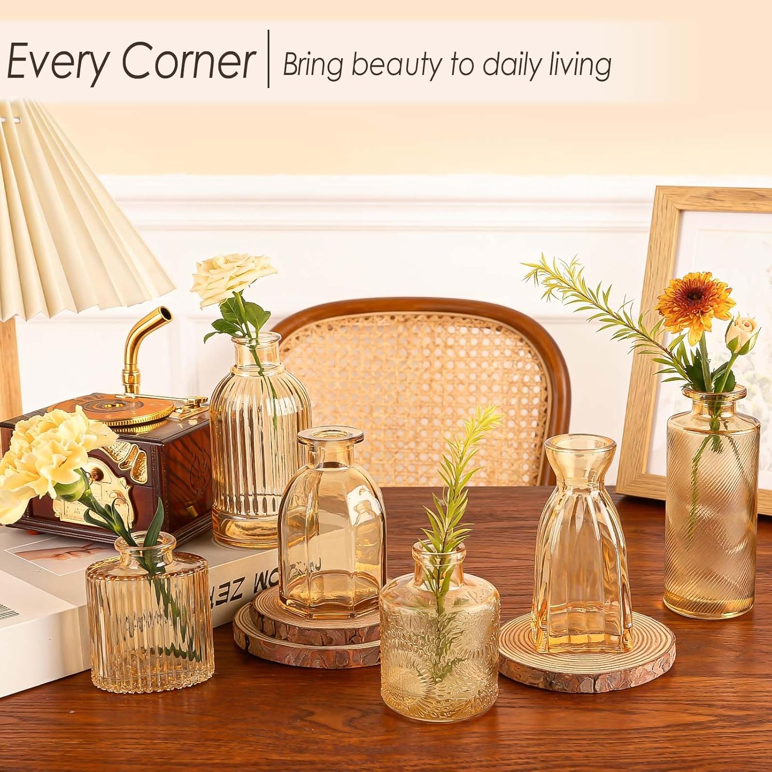 Amber Glass Bud Vases Set of 36, Mini Flower Vase for Centerpieces, Small Gold Bud Vases in Bulk for Wedding Decorations, Vintage Vase for Table, Recepetion, Home Décor