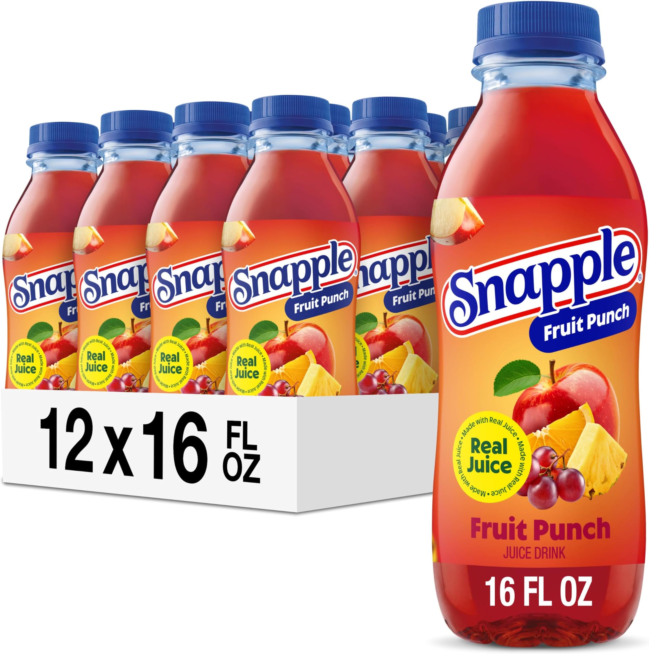 Fruit Punch Juice Drink, 16 fl oz recycled plastic bottle, Pack of 12