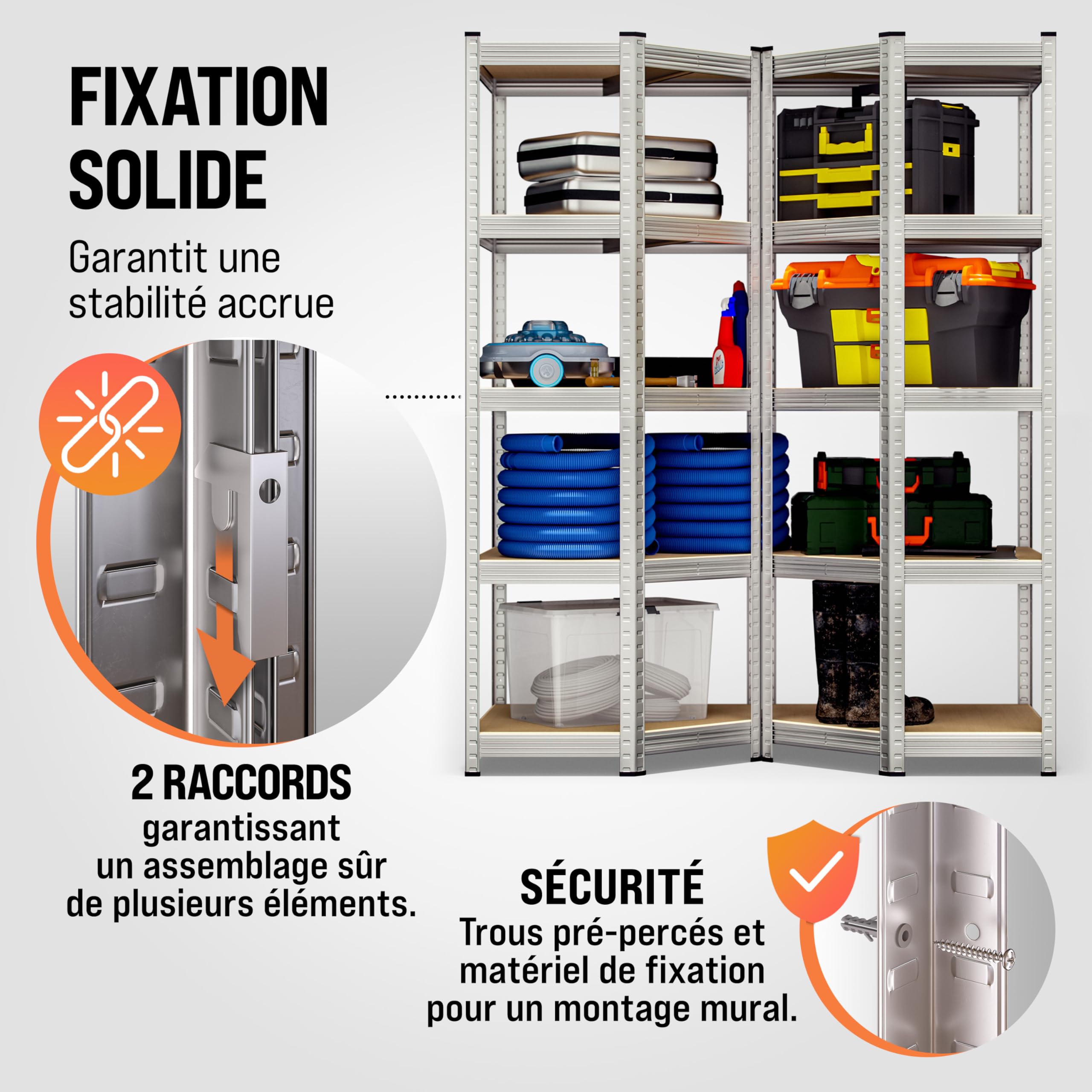 Monzana® Set de 3 étagères Charge Lourde 5 Niveaux Étagère métallique modulable 2625kg Étagère d'angle Garage Atelier