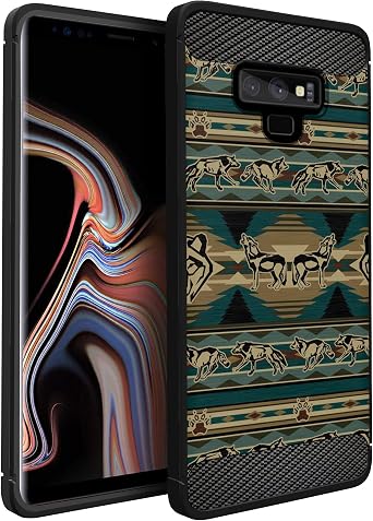 CasesOnDeck Case Compatible with [Samsung Galaxy Note 9] Note 9 Design Case, Slim Black Flexible Sleek Shock Protection TPU Case Green Wolf Tribal