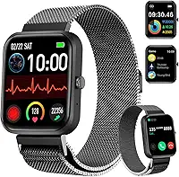 PEJE Smartwatch HXW06,Tela TFT HD de 1,83" Ecrã tátil e Ai,Feminino e Masculino,123 Esportes,IP68 à rova d'água, Chamada Bluetooth, Compatível com Android iOS (Pulseira em aço preto)