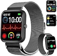 PEJE Smartwatch HXW06,Tela TFT HD de 1,83" Ecrã tátil e Ai,Feminino e Masculino,123 Esportes,IP68 à rova d'água, Chamada Bluetooth, Compatível com Android iOS （Pulseira em aço preto）