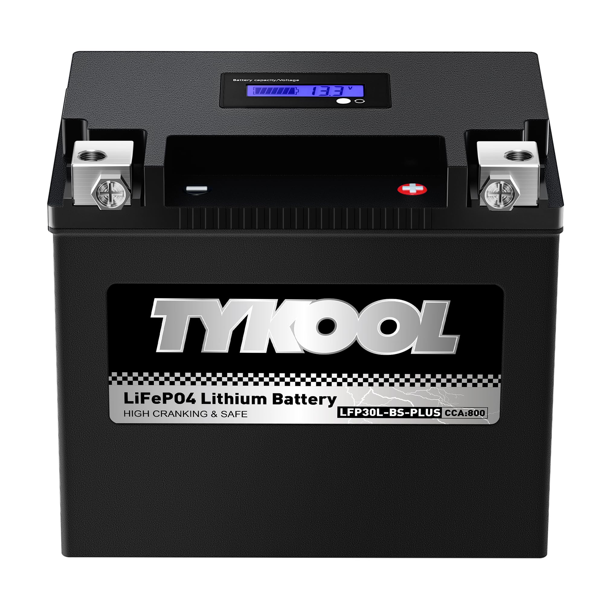 TYKOOL LFP30L-BS-PLUS Lithium Battery, Replaces GYZ32HL-BS YIX30L-BS, 800CCA 28Ah Fits for Motorcycle UTV ATV PWC, Compatible with Harley CVO Limited Polaris Ranger RZR 1000,Sea-Doo 1500, SOC Readout