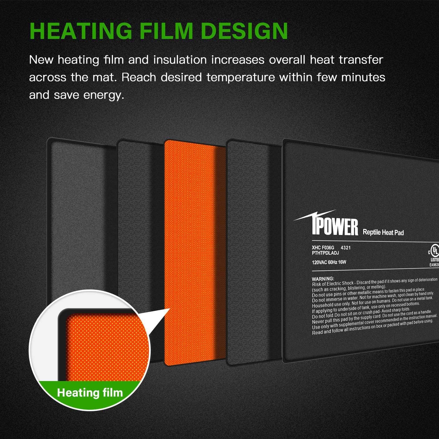 iPower 8x12 Inch Reptile Heating Pad with Adjustable Controller Knob, Under Tank Heater Mat for Turtles, Lizards, Snakes, Amphibians & Small Pets, 2 Pack