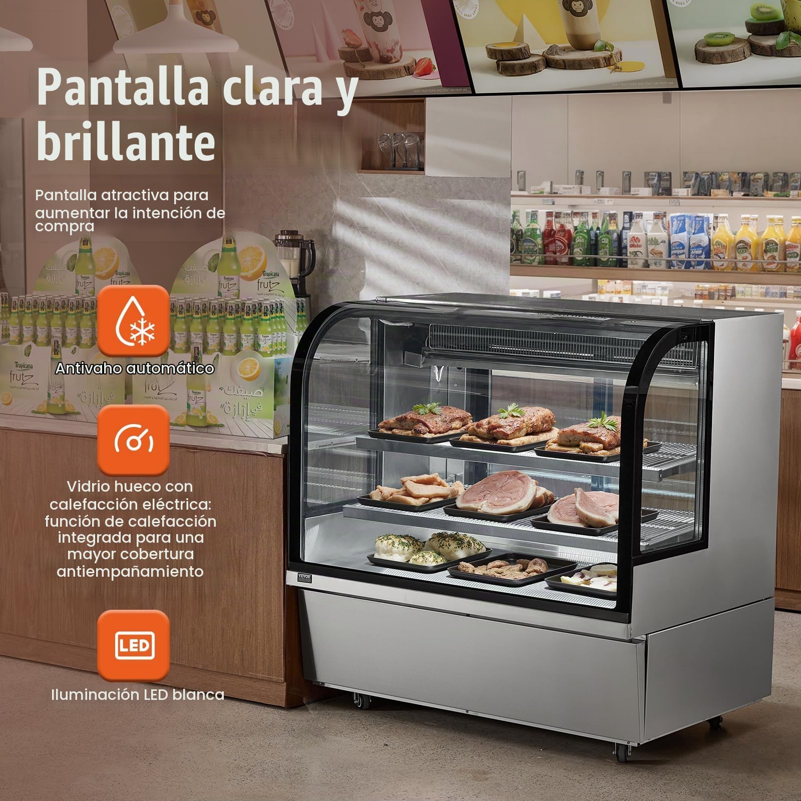 VEVOR Vitrina Refrigerada Vitrina Grande para Repostería de 505 L Refrigerador Comercial de 2 Niveles con Iluminación LED Refrigeración por Corriente Descendente Móvil con Ruedas para Panadería