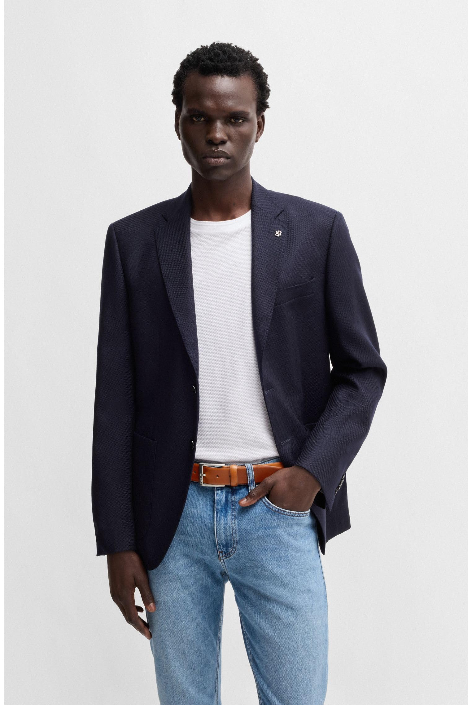 BOSS Herren Erron Sz35 Gürtel aus italienischem Leder mit silberfarbener Schließe