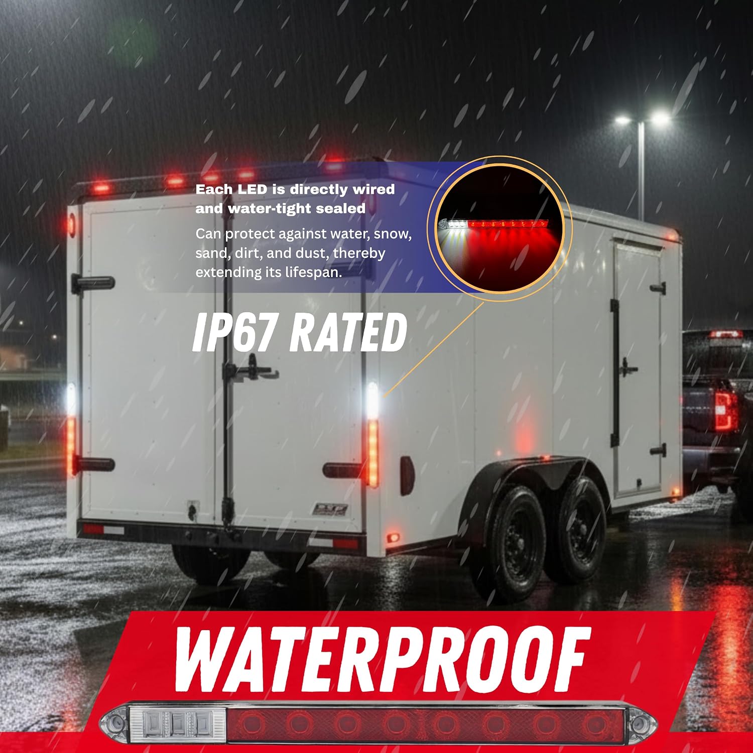 2PC 13.5" LED Identification Light Bar Dual Function - Stop Tail Turn & Back-Up Light, 8 Red/6 White LEDs Super Bright, Weatherproof IP67, DOT FMVSS Compliant, Trailers RVs Campers 12V- Colored Lens