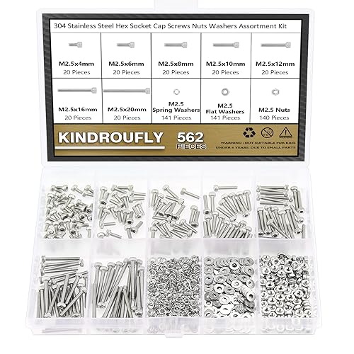 Miniatura 8 de Kit surtido de 562 piezas M2.5 x 4681012160.787 in, tornillos de cabeza hexagonal, tuercas y arandelas, acero inoxidable 304, rosca totalmente a