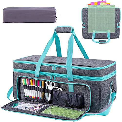 AMOIGEE Carrying Case for Cricut Maker 3, Maker 4, Explore Air 2, Explore 3, Explore 4, Double-Layer Carry Bag with Dust Cover, Storage Organizer for Cricut Accessories and Tools.