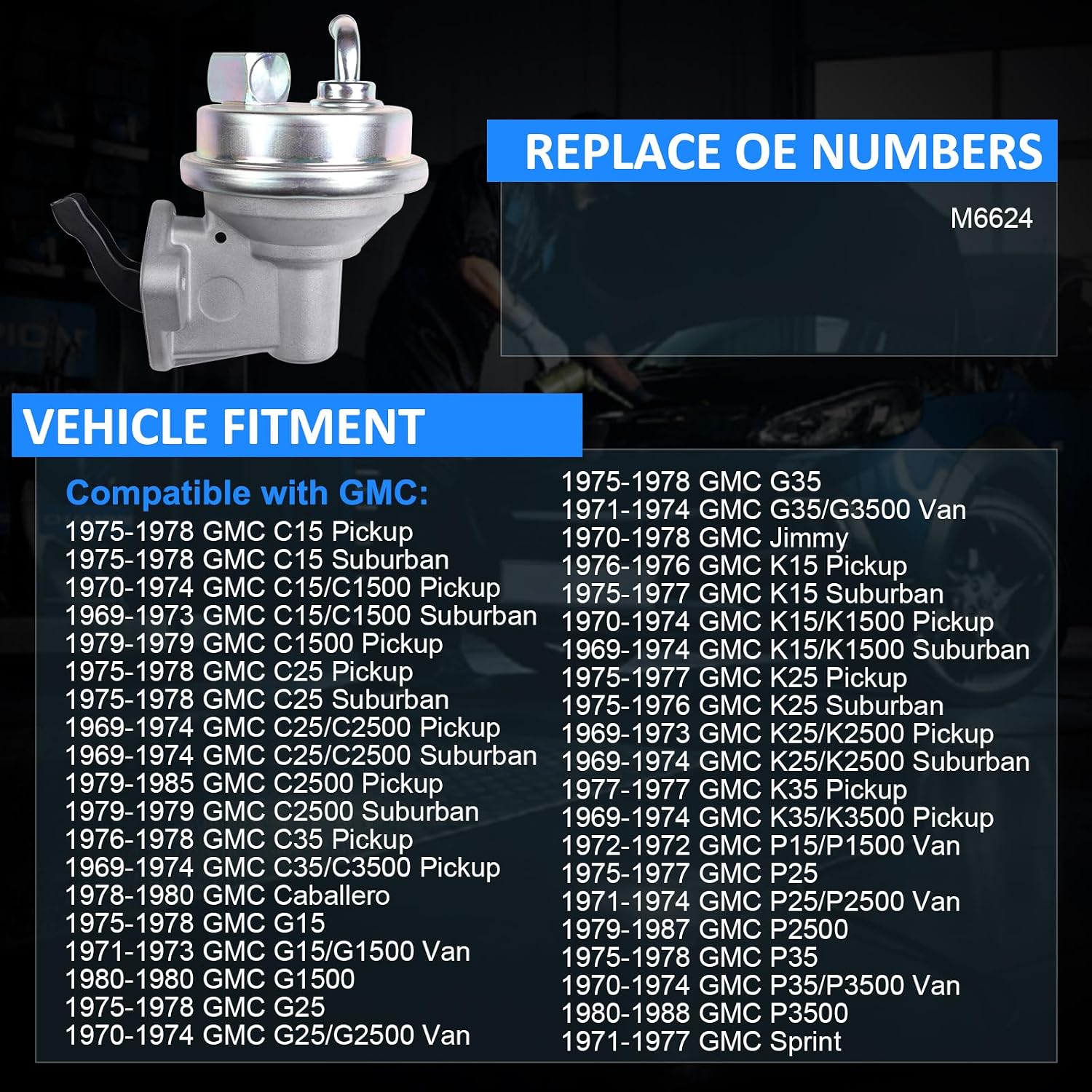 Mechanical Fuel Pump Replacement Compatible with SBC Small Block Chevy 283 305 327 350 400 Engines, Fit for Carter M6624, 7.5-9.5 PSI, 35 GPH High Flow Fit for GM V8