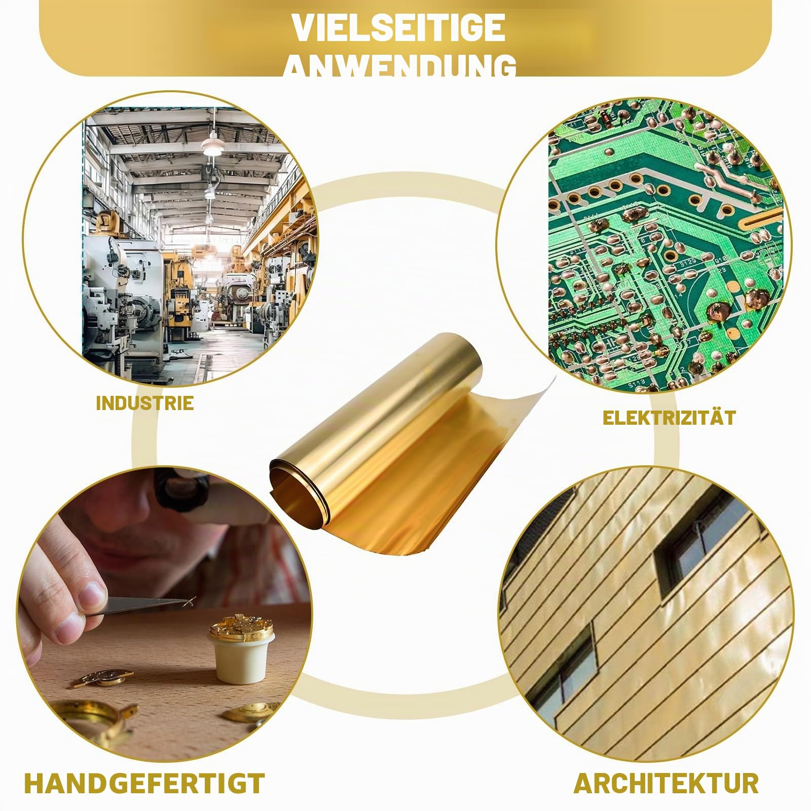 HEKOBAG Messingblech Gold Messingblech Rolle Messing Folie Dünnes Messingblech 0.1mm x 300mm x 1000mm Messingstreifen Messingplatten Brass Sheets für DIY Schneiden Handwerk