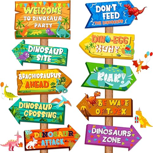 20 carteles de decoración de fiesta de dinosaurio, recortes direccionales de dinosaurio para puerta de bienvenida para baby shower, fiesta de