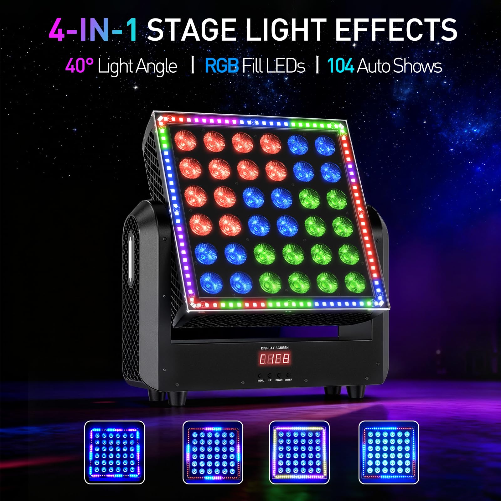 200W Moving Head Wallwasher Licht, 36 LED RGBW 104 Autoprogramme Soundsteuerung d-mx512 für Bühne Party Hochzeit Weihnachten Halloween DJ