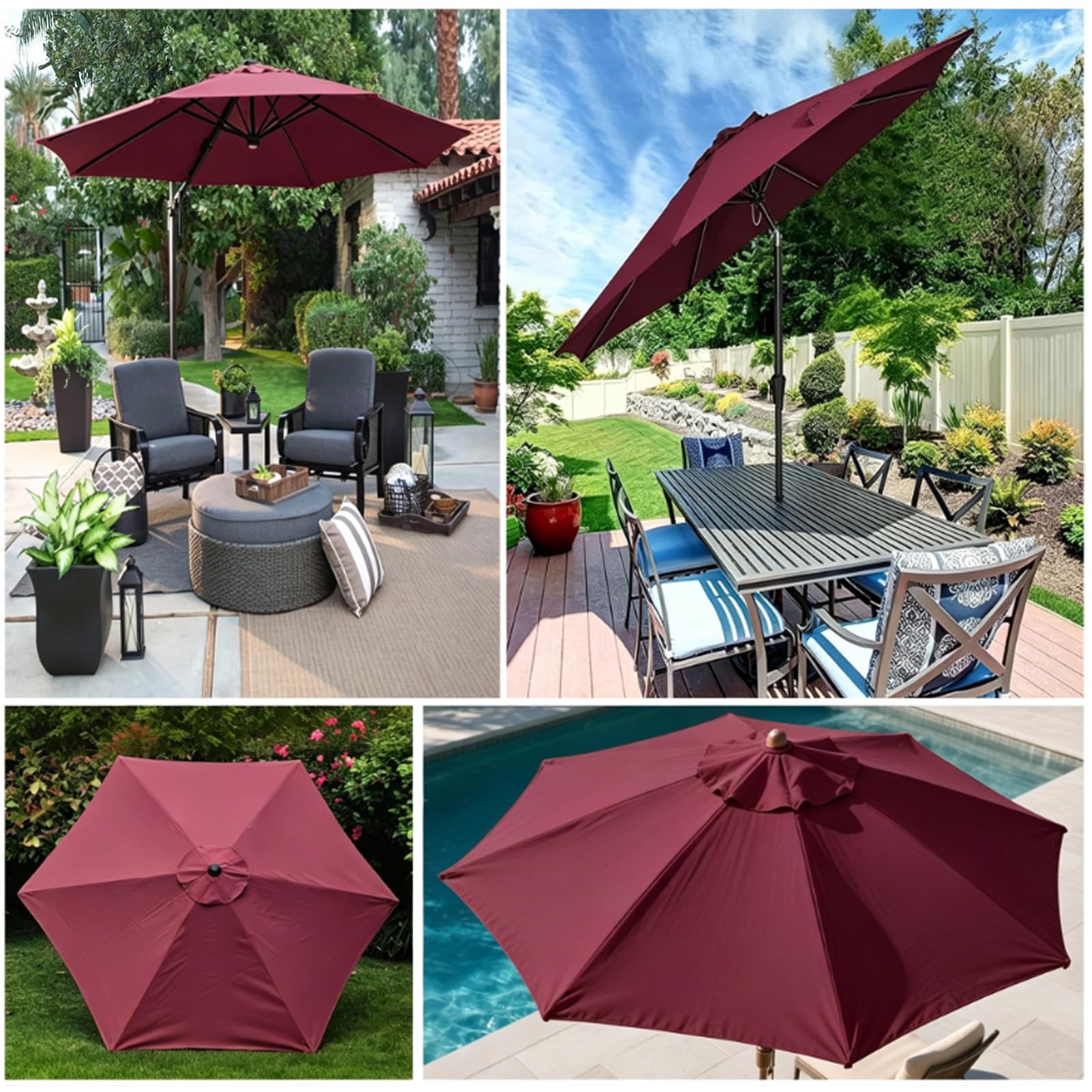 Zapasowy pokrowiec na parasol przeciwsłoneczny, 2-4 m, 6/8 wsporników, pokrowiec na parasol rynkowy i parasol przeciwsłoneczny do ogrodu, na basen, plażę, taras i balkon, 270 cm, 8 żeber