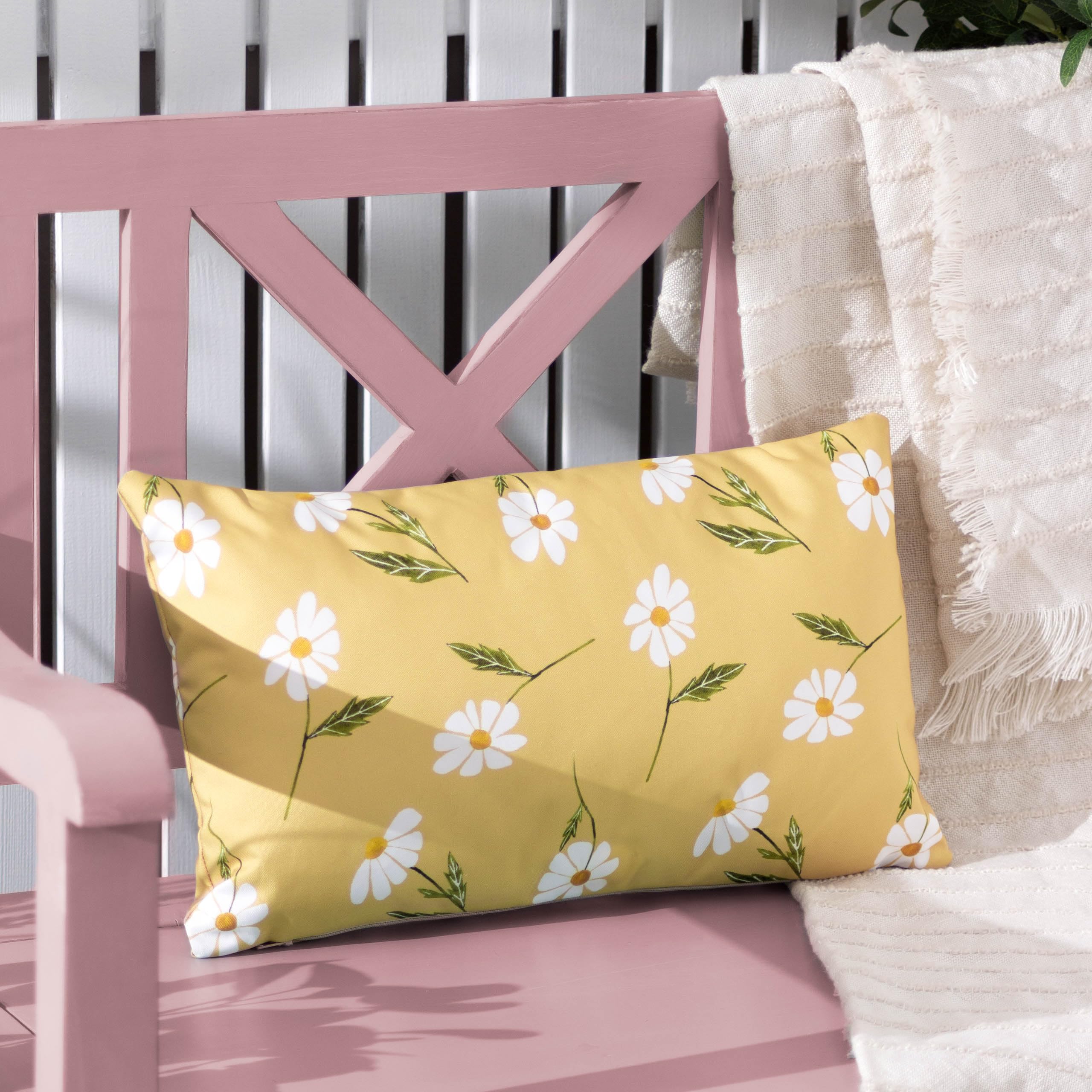 Wylder Daisies Floral Cushion - Yellow Polyester - 50x30cm