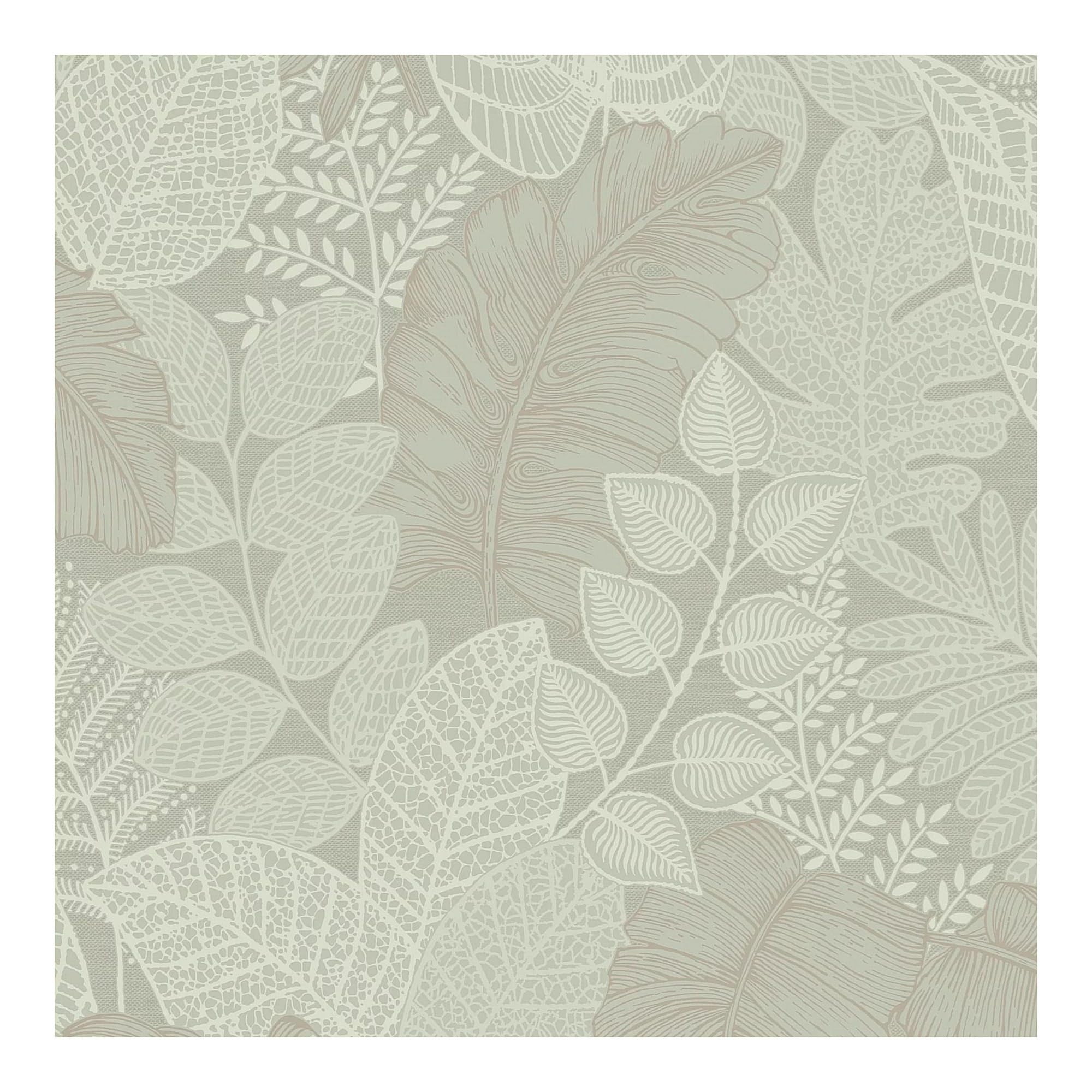 Superfresco Easy Scattered Leaves Sage Wallpaper - 10m Roll - Green - Copper Detail