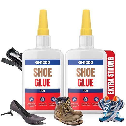 GH1200 30gx2 Pack Shoe Glue Heavy Duty, Clear Drying & Strong Shoe Glue Sole Repair, Non Stiff Repairs, Pegamento para Zapatos, Fixes Sneakers, High Heels, Crocs & More, can Bear Extreme Conditions