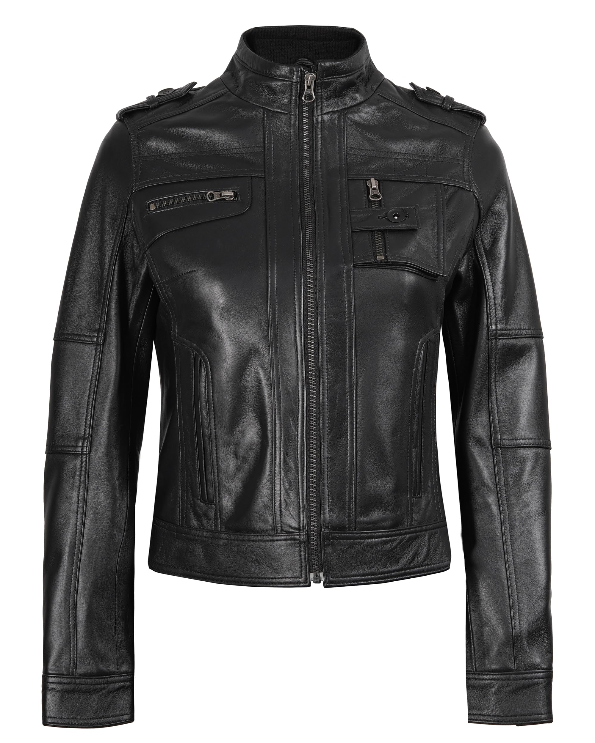 fjackets Women’s Real Lambskin Leather Blazer – Classic 2 Button Notched Lapel Workwear Leather Jacket Women