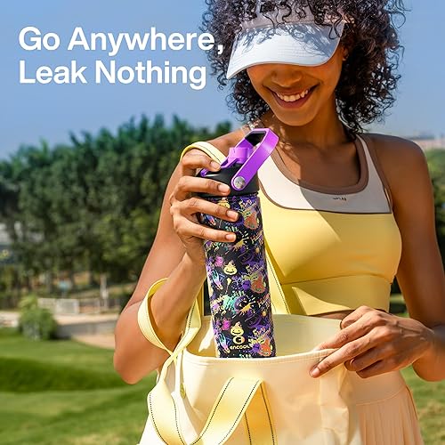 Miniatura 1013 de ENCOOL Botella de agua aislada con popote, de acero inoxidable, a prueba de fugas, sin BPA, al vacío de doble pared que se mantiene fría durante 24