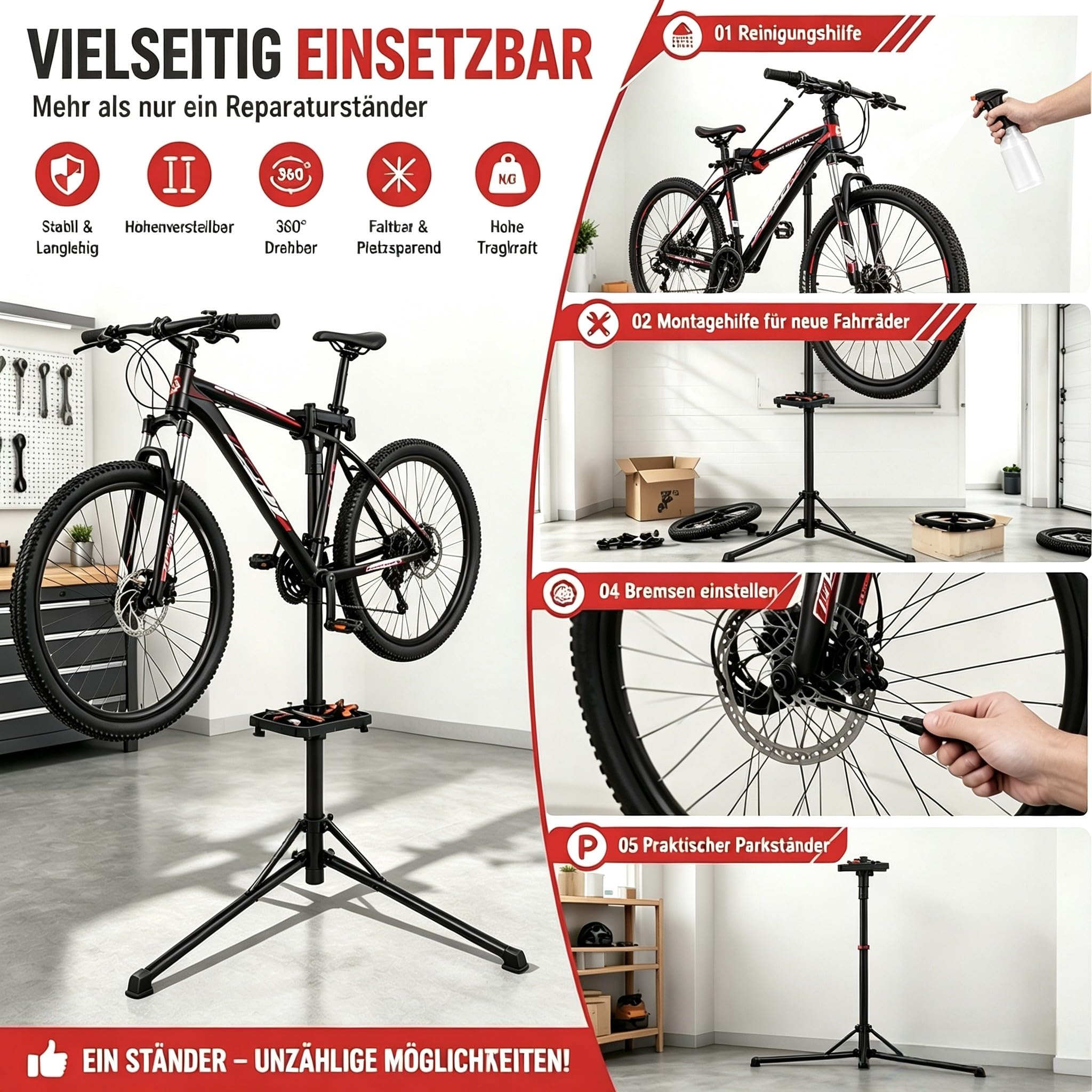 TEOV Fahrrad Reparaturständer Klappbar 30 kg Tragkraft