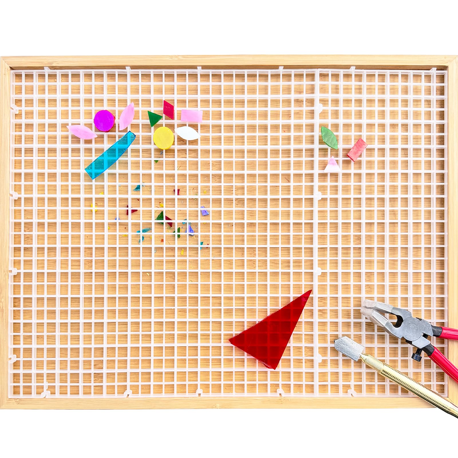17''x12'' Stained Glass Cutting Mat with Tray, Great for Scoring and Cutting Glass, Catching Shards and Chips in Grids, Removable Double-layer Design, Easy to Clean Up, Glass Cutting Tools Supplies