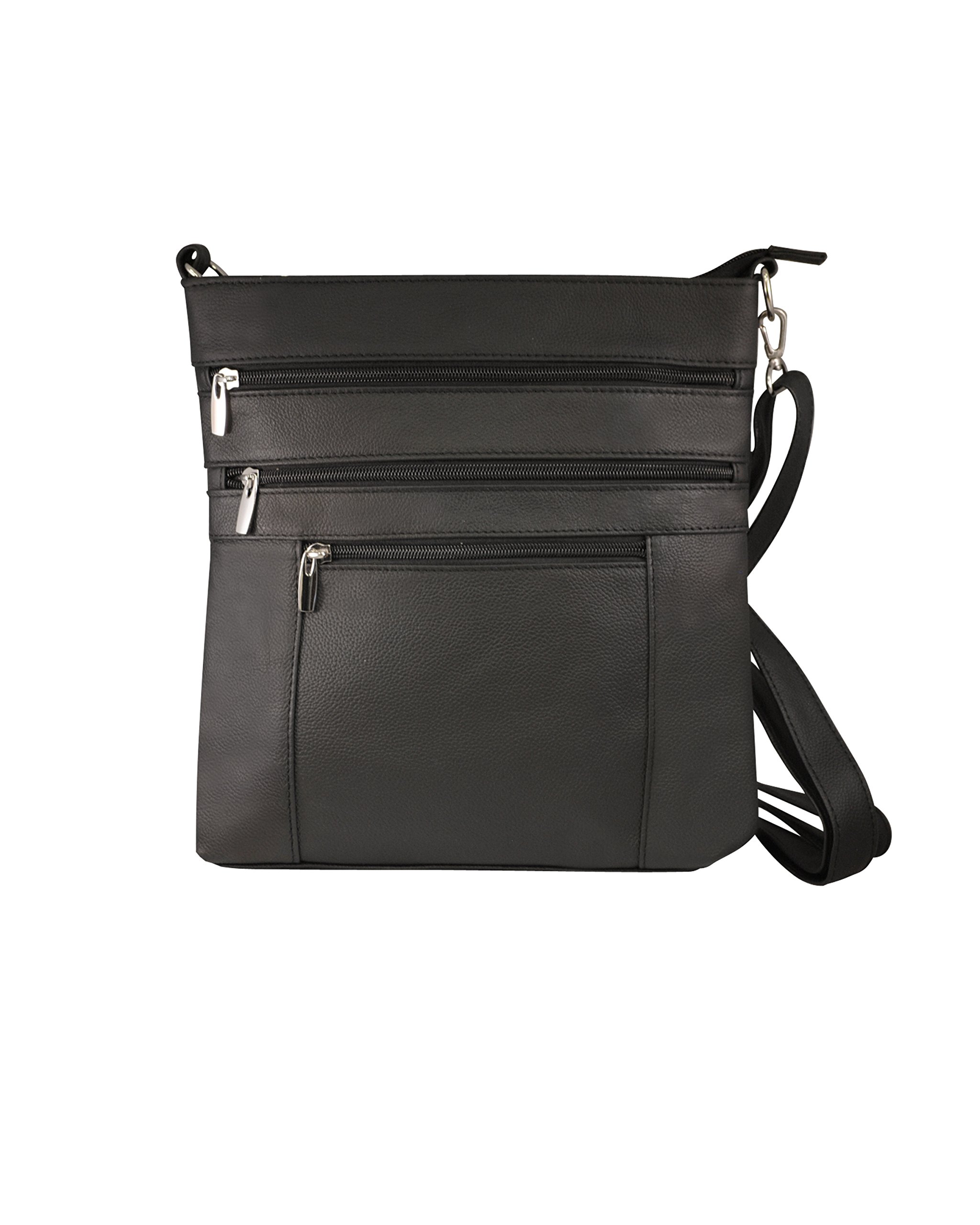 Roma Leathers Multi Pocket Body Purse - Deep Main Compartment, Adjustable Shoulder Strap - Black