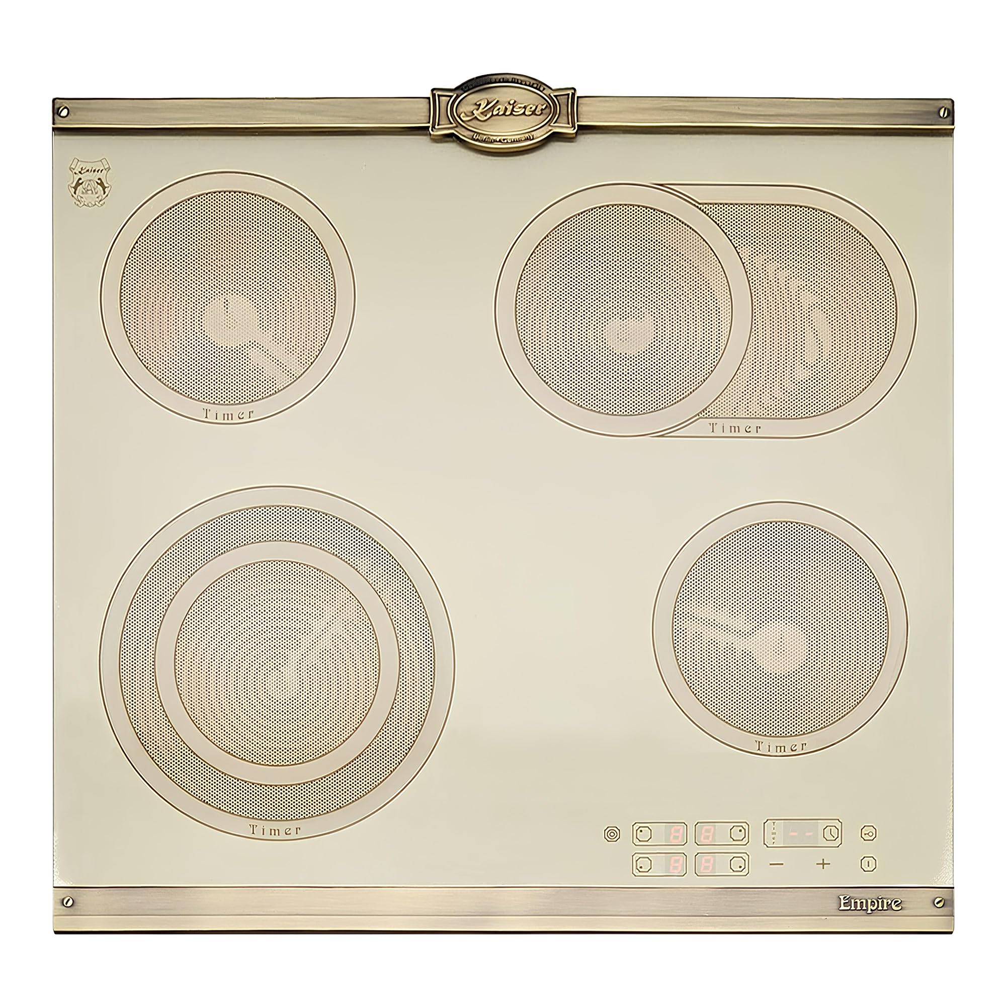 Kaiser Empire KCT 6185 ElfEm · niezależna elektryczna płyta kuchenna High-Light 60 cm · płyta ze szkła ceramicznego 4 palniki · styl retro · sterowanie dotykowe · strefa dwuokręgowa i do pieczenia