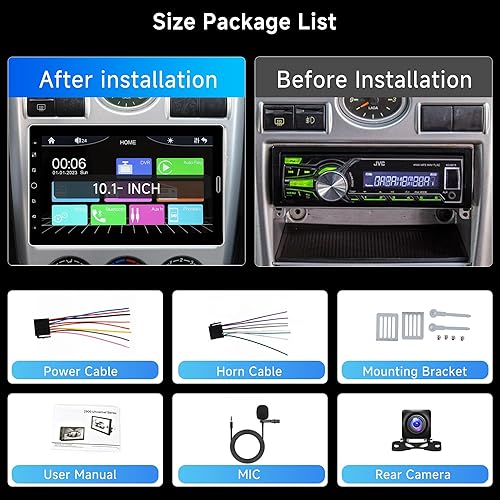 Miniatura 7 de Rimoody Estéreo de automóvil de 10.1 pulgadas de un solo DIN, pantalla táctil desmontable con Apple CarPlay y Android Auto, cámara de respaldo