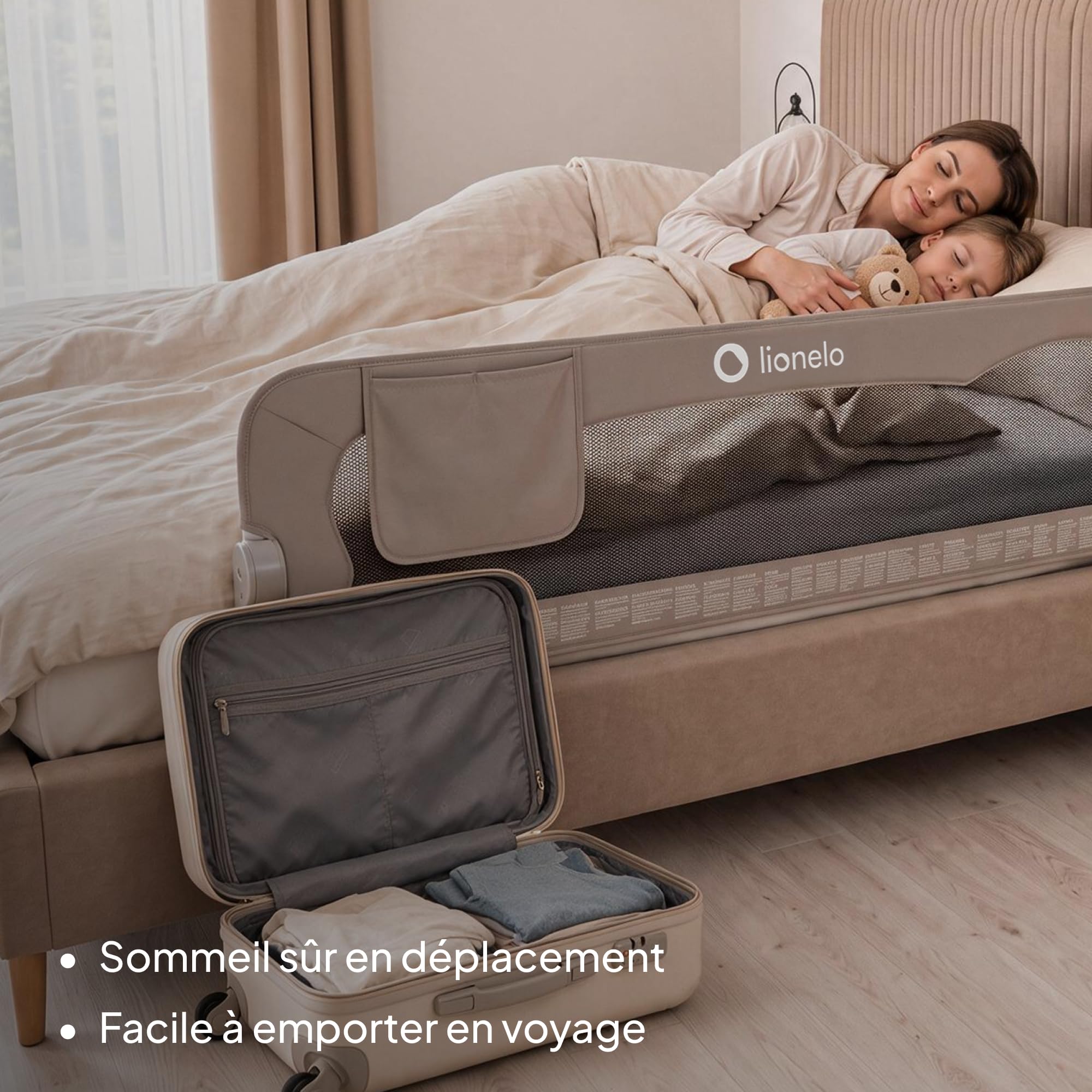Lionelo EVA Barrière Lit 150 cm x 42, Cadre en MétalDurable, Haute Pliable
