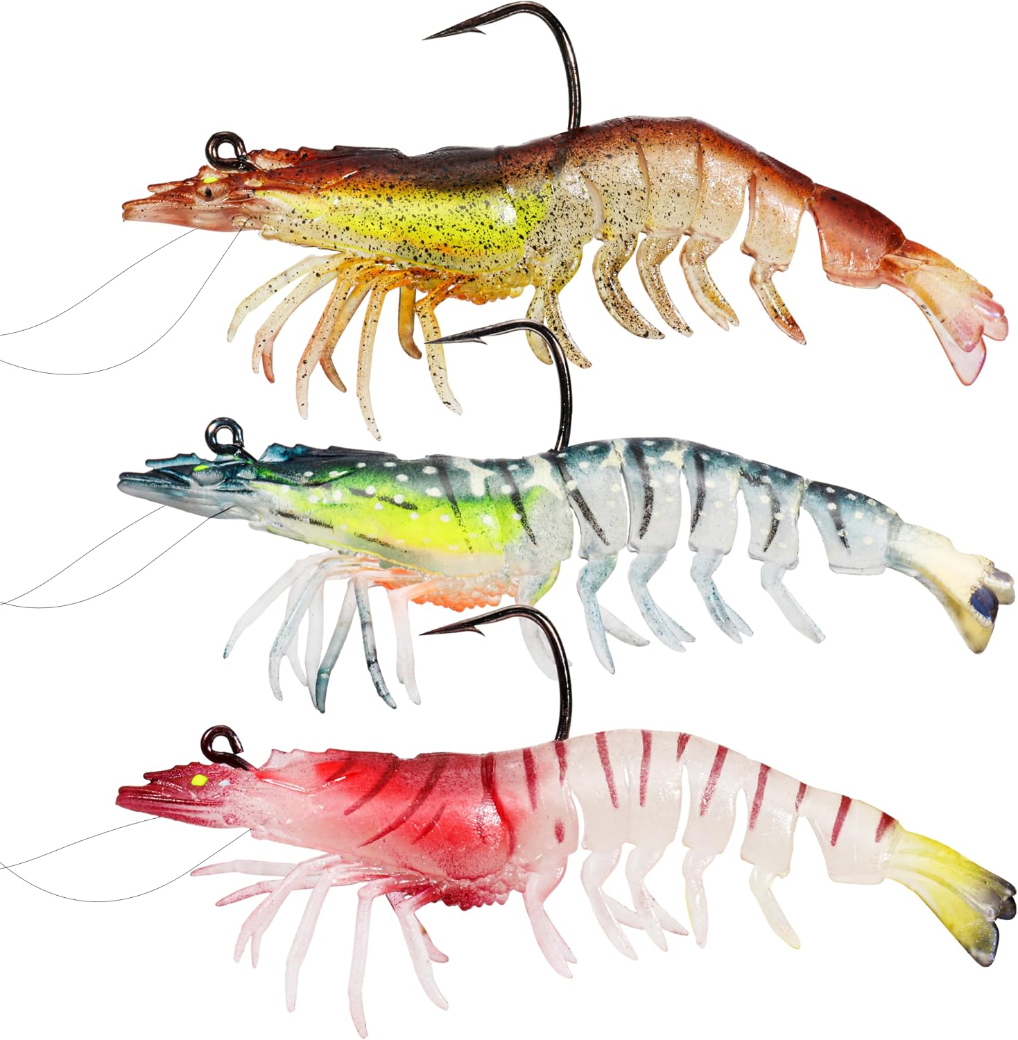 Pre-Rigged Weighted Shrimp & Crawfish Fishing Lures – Soft Bait with Lead Weight, Weedless, Realistic Action – Durable for Bass, Trout, Crappie, Saltwater & Freshwater Fishing