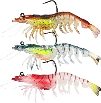 Pre-Rigged Weighted Shrimp & Crawfish Fishing Lures Soft Bait with Lead Weight, Weedless, Realistic Action Durable for Bass, Trout, Crappie, Saltwater & Freshwater Fishing