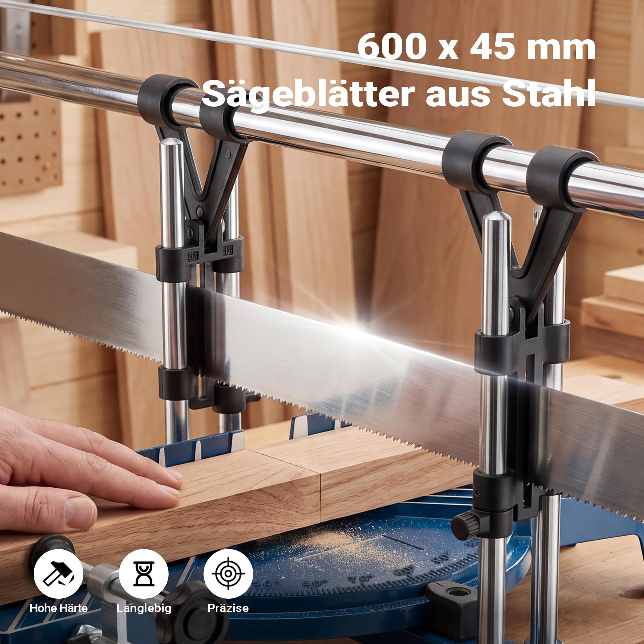 Wiltec Gehrungssäge 600 mm, -45° bis +45°, Schnittbreite 110 mm/160 mm, Schnitthöhe 120 mm, Handsäge für die Holzbearbeitung, Kappsäge Winkelsäge